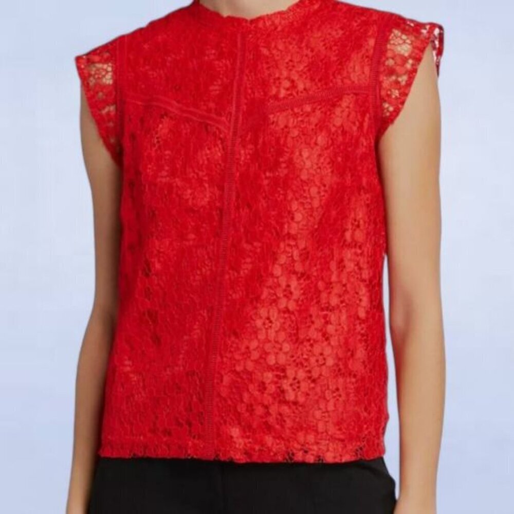 Nanette Lepore Red Lace Smock Blouse -‎ Size Extra Large